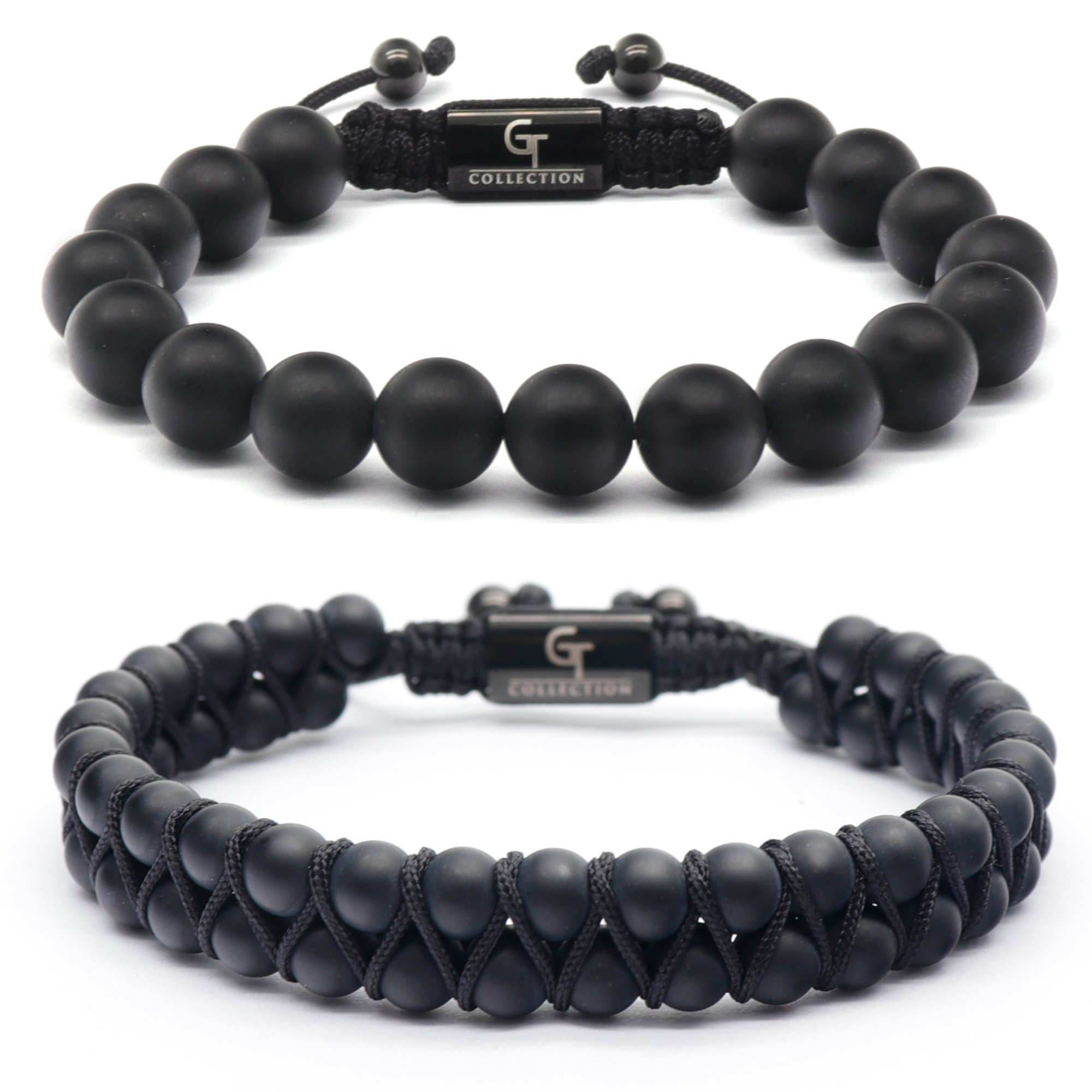 Men's Black Beaded Bracelet dotted black stone | Gembox